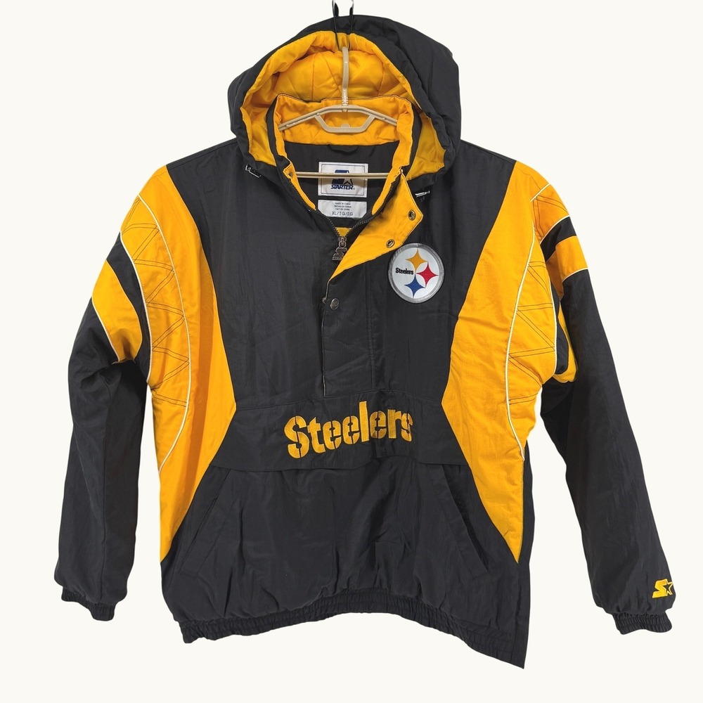 Starter Pittsburgh Steelers Anorak Jacket Mens XL Black Yellow Hooded Puffy NFL